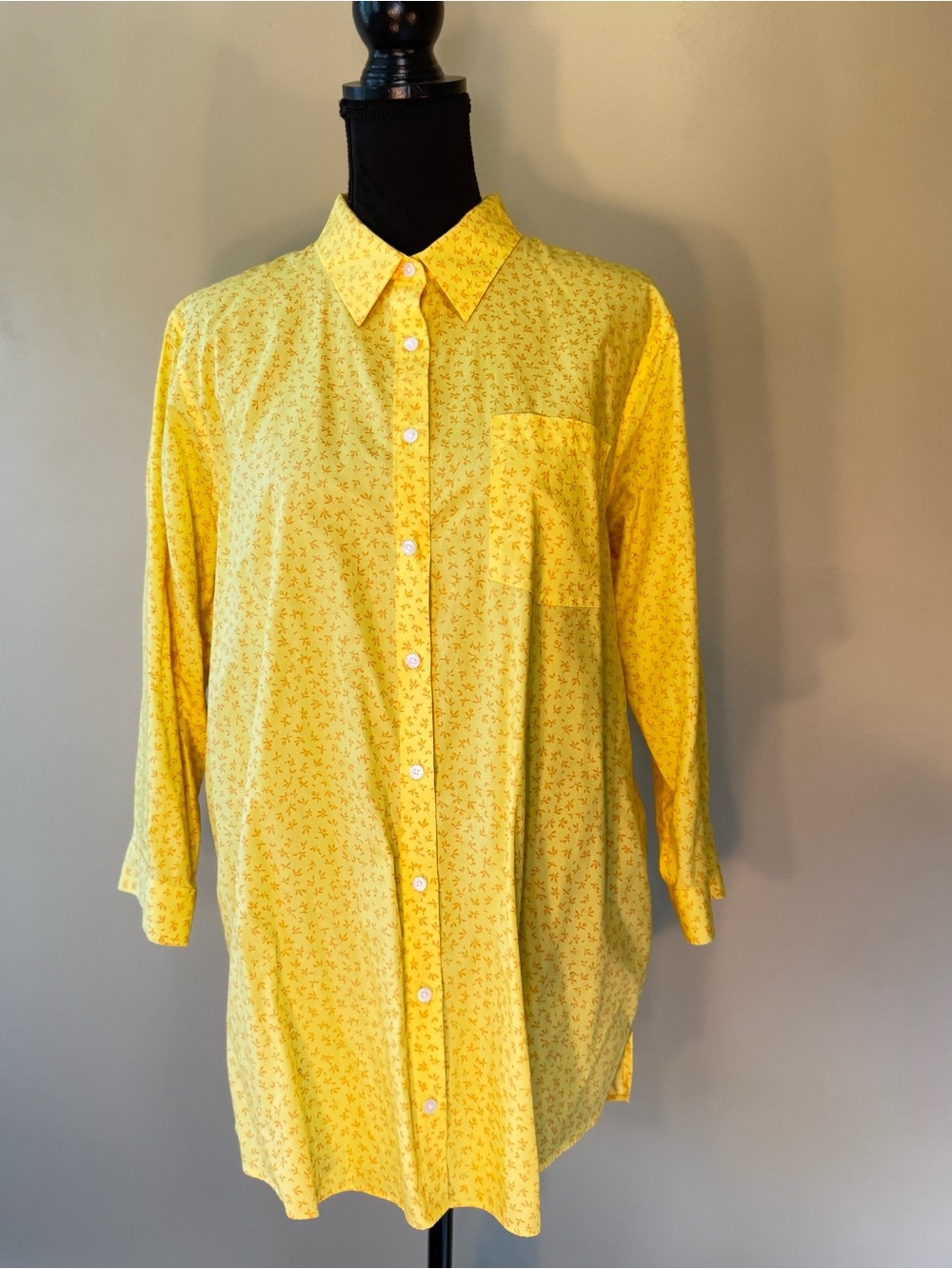 Lands End Yellow 3/4 Sleeve Button Down Shirt No Iron Supima Cotton Size 18